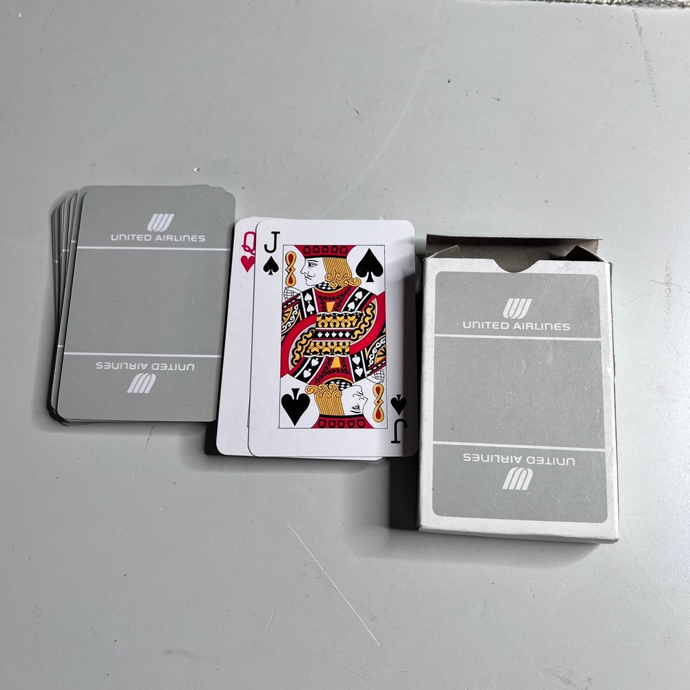 Vintage United‎ Airlines Playing Cards Tulip Logo Gray White Inflight Deck Box
